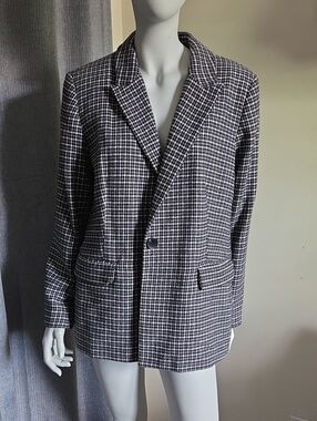Simons Contemporaine Black White & Gray Houndstooth Check Single-Button Blazer